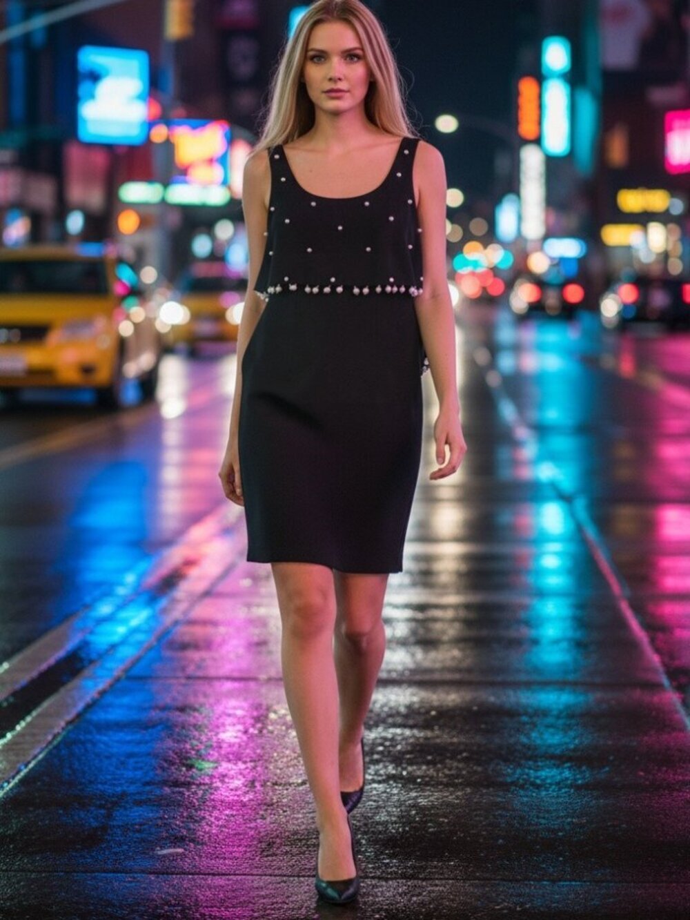 Donna Rico vintage black cocktail dress 4 pearls